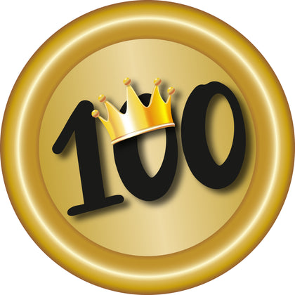 Schützenscheibe 100 Jahre Jubiläum mit Zahl 100, Krone und Goldmotiv