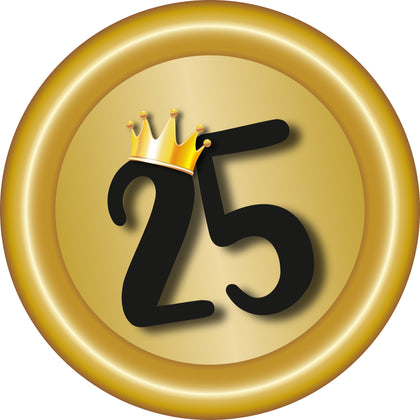 Schützenscheibe mit goldener „25 mit Krone“ – Jubiläumsmotiv zum 25-jährigen Vereinsjubiläum, digital bedruckt, wetterfest und individuell beschriftbar