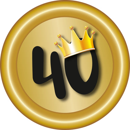 Schützenscheibe 40 Jahre Jubiläum – Zahl 40 mit Krone im Goldverlauf, Holzoptik-Rand, individuell mit Text gestaltbar