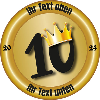 Edle Schützenscheibe zum Jubiläum – Zahl 10 mit Krone, goldener Hintergrund und Holzoptik-Rand