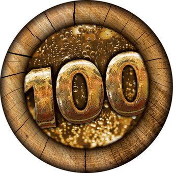 Digital bedruckte Schützenscheibe mit goldener ‚100 Jubiläum‘-Zahl als festliches Design